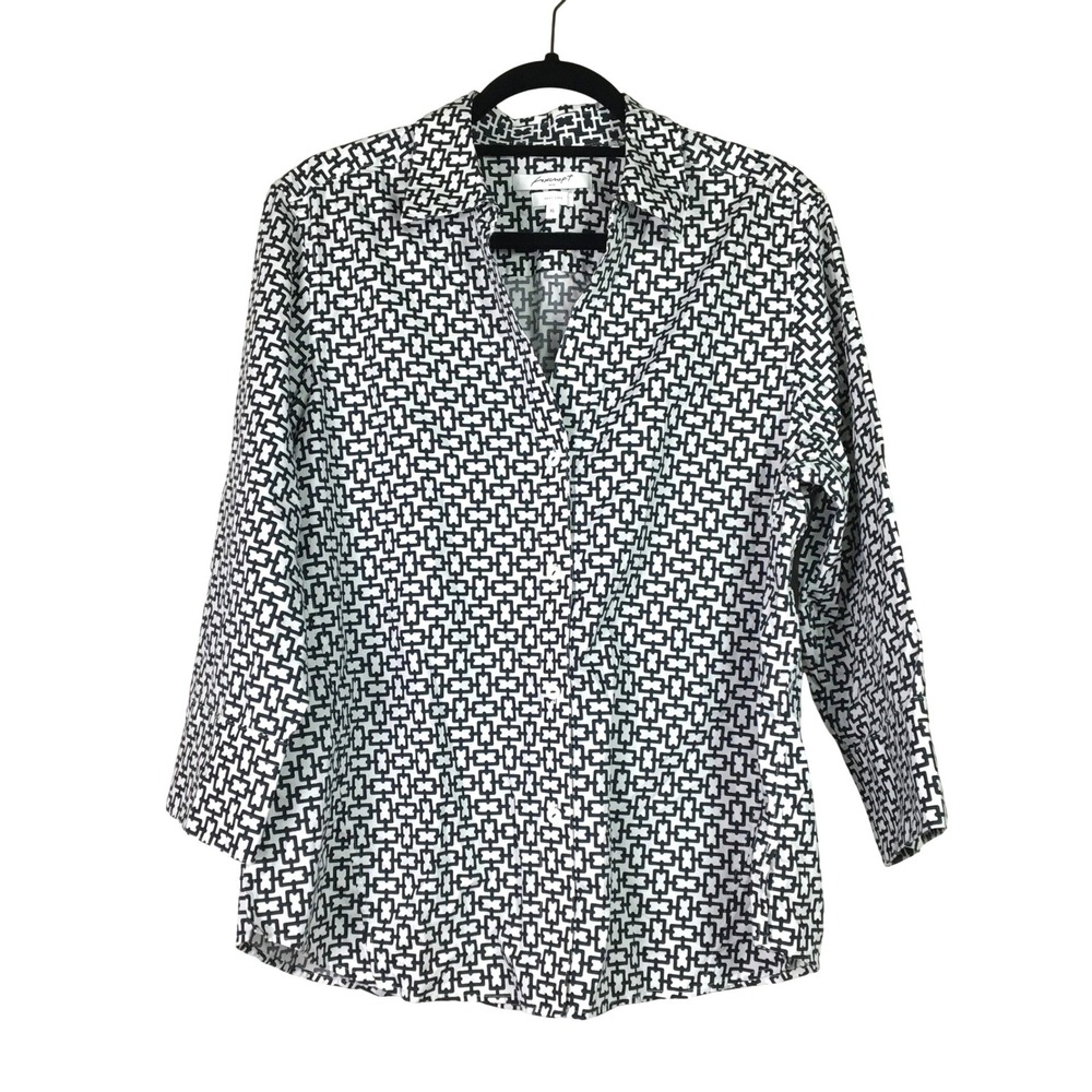 Foxcroft Geometric Chain Link Easy Care Button Up Shirt XL Navy Black White